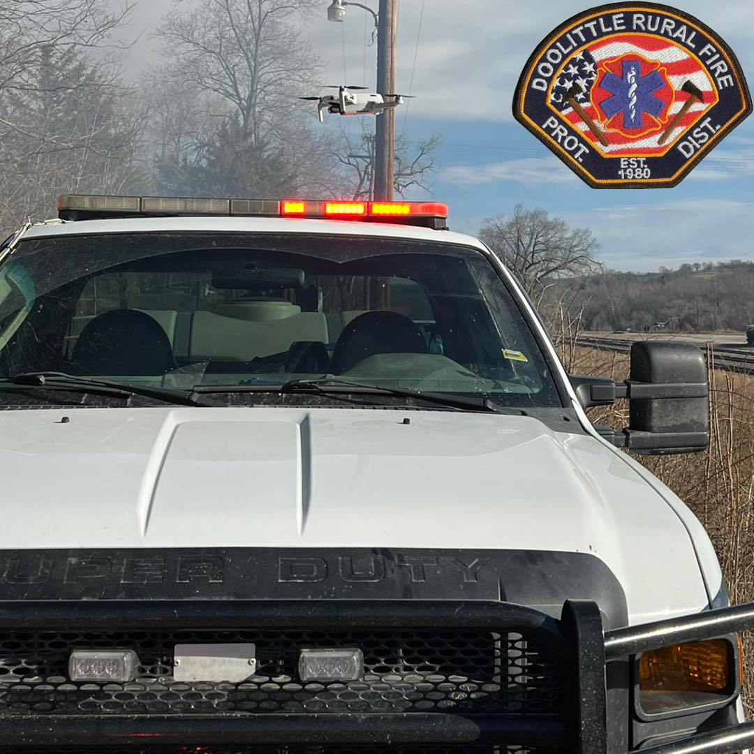 Doolittle 3 Drone flying over Fire Vehicle